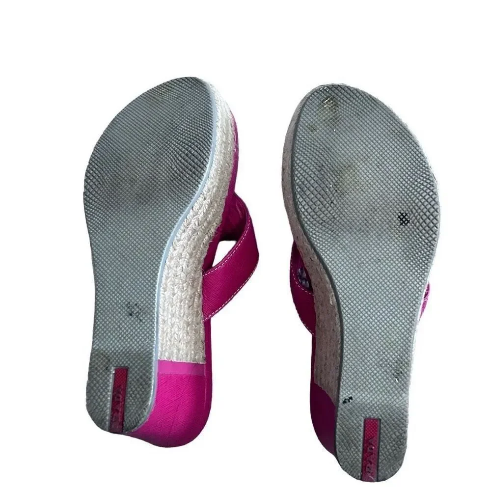 Y2K Prada Magenta Flip Flop Wedge Heels